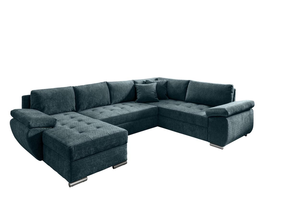 Wohnlandschaft Terana Blau mit Schlaffunktion, Mikrofaser - Chromfarben/Blau, KONVENTIONELL, Textil (157/305/219cm) - Livetastic