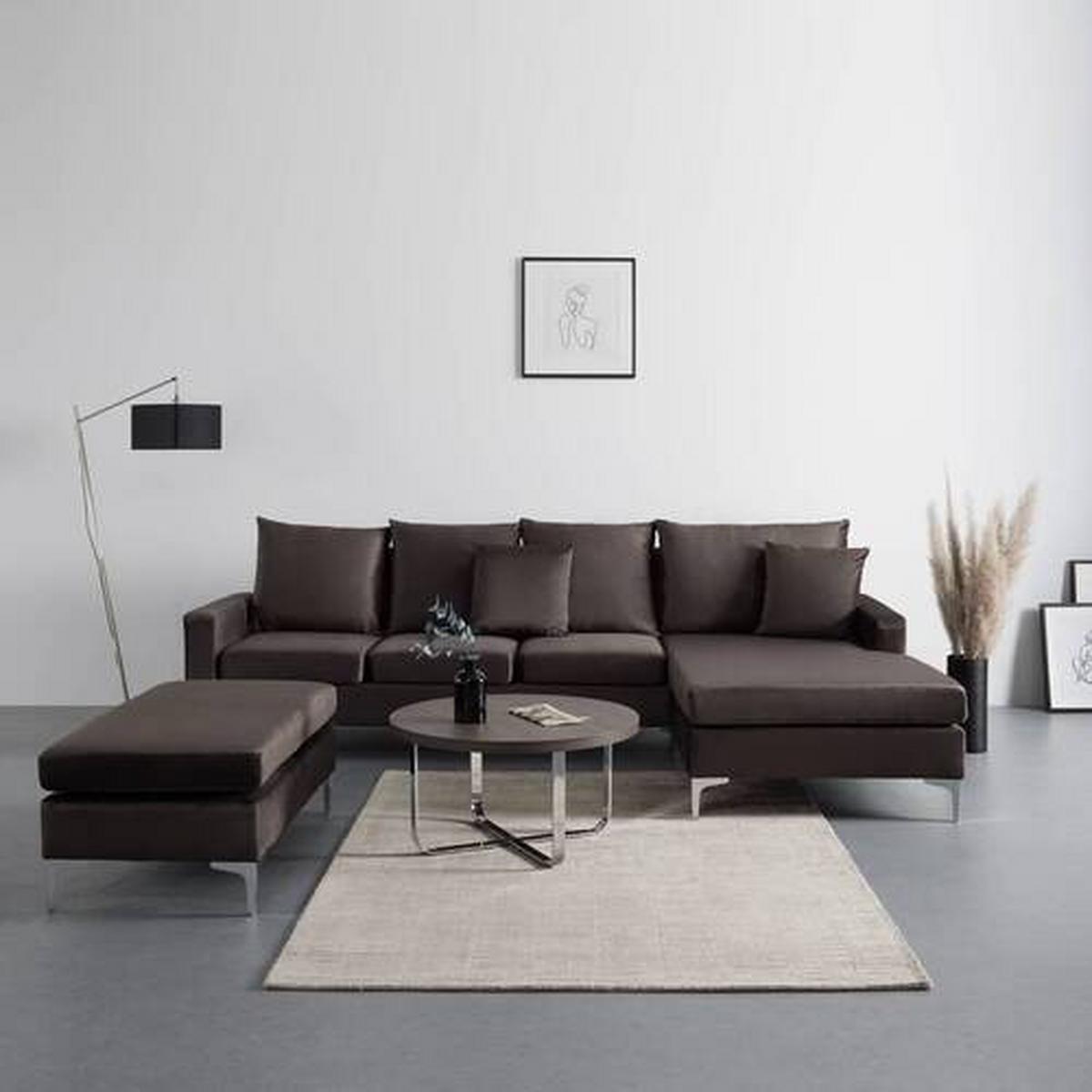 Sedací souprava ALONDRA, oboustranná, hnědá - hnědá/barvy nerez oceli, Moderní, kov/dřevo (287/182/80cm) - Bessagi Home
