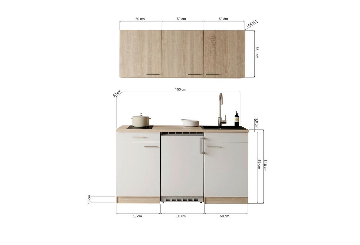 MINIKÜCHE Ingrid, Grau B: 150 cm - Eichefarben/Grau, Design, Holzwerkstoff (150cm) - Respekta
