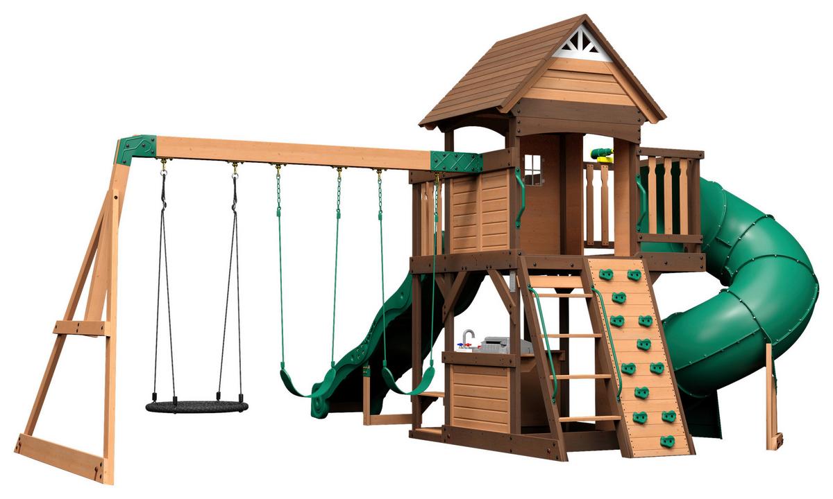 Spielturm Cedar Cove Braun/grün B: 470 Cm - Braun/Grün, KONVENTIONELL, Holz (470/300/560cm) - Ambia Garden