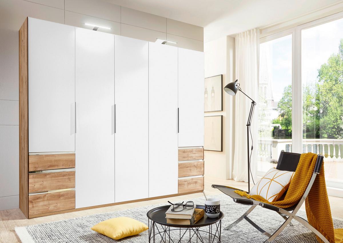 Drehtürenschrank Mit Laden B: 250 Cm Level, Weiß/eiche Dekor - Eichefarben/Weiß, MODERN, Holzwerkstoff (250/236/58cm) - MID.YOU