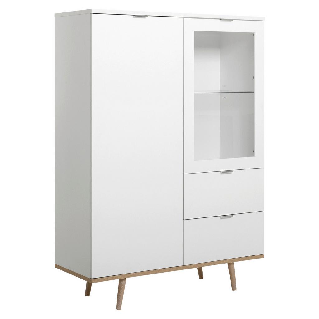 Highboard mit Glaselementen B 100cm Göteborg, Weiß