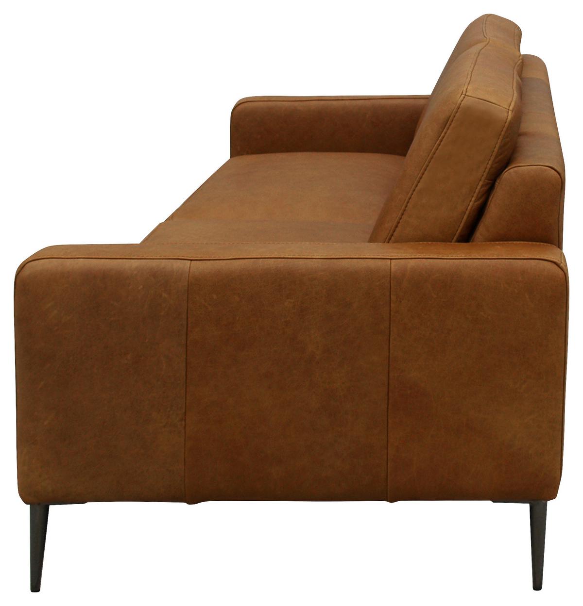 3-Sitzer-Sofa Spring, Cognac B: 187 cm - Cognac/Schwarzchrom, Design, Leder (187/85/92cm) - Livetastic