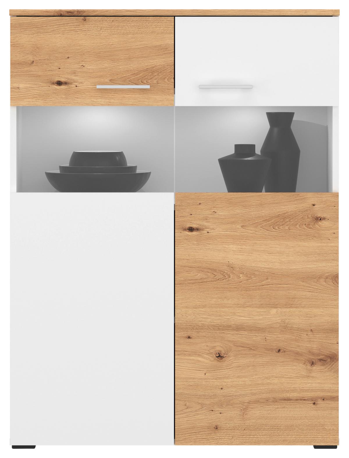 Wohnkombination 3 Tlg. Valencia Alpinweiß - MODERN, Glas/Holzwerkstoff (265/190/40cm)