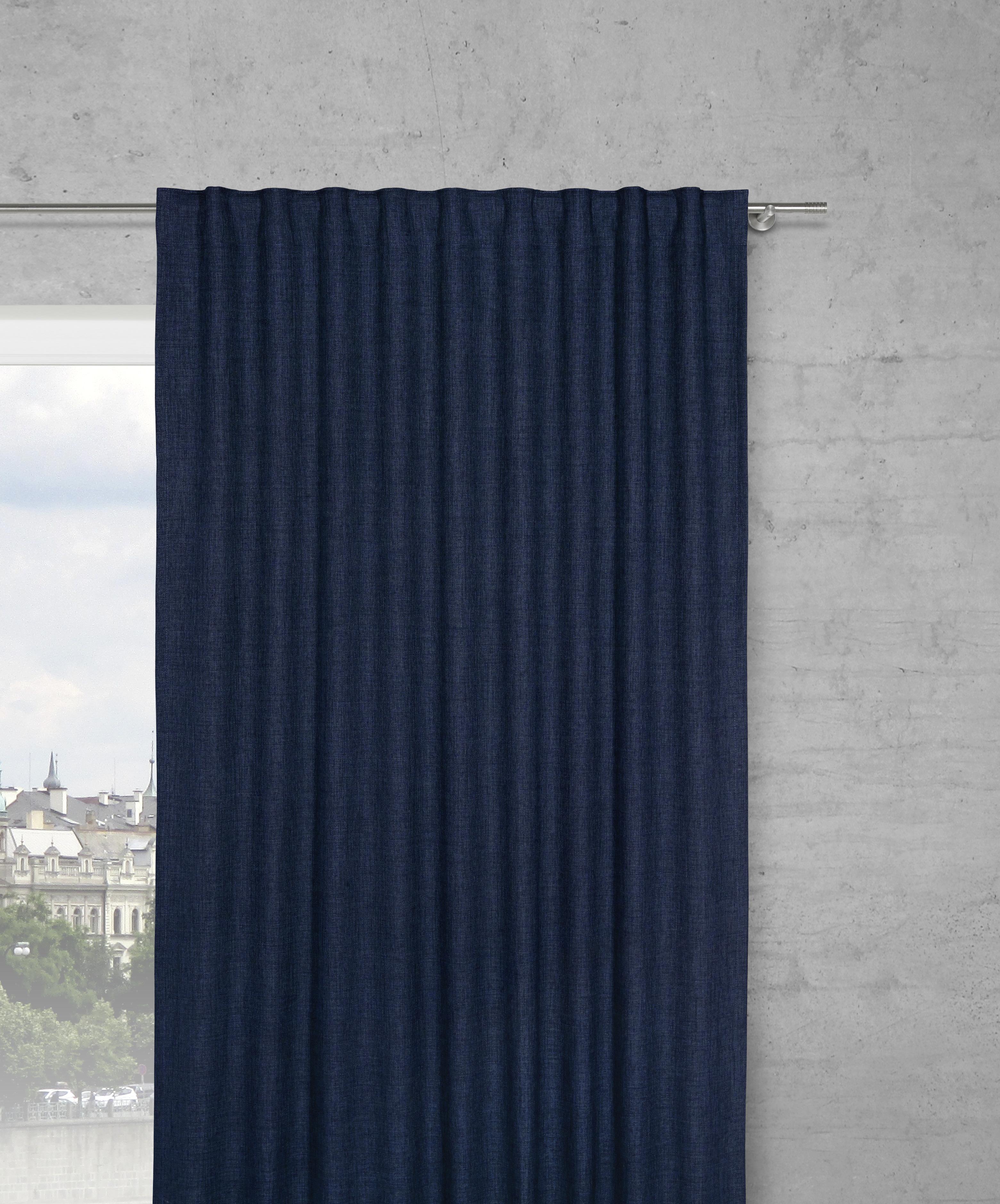 HOTOVÝ ZÁVĚS LEO, 135/255cm, tm.modrá - tmavě modrá, textil (135/255cm) - Premium Living