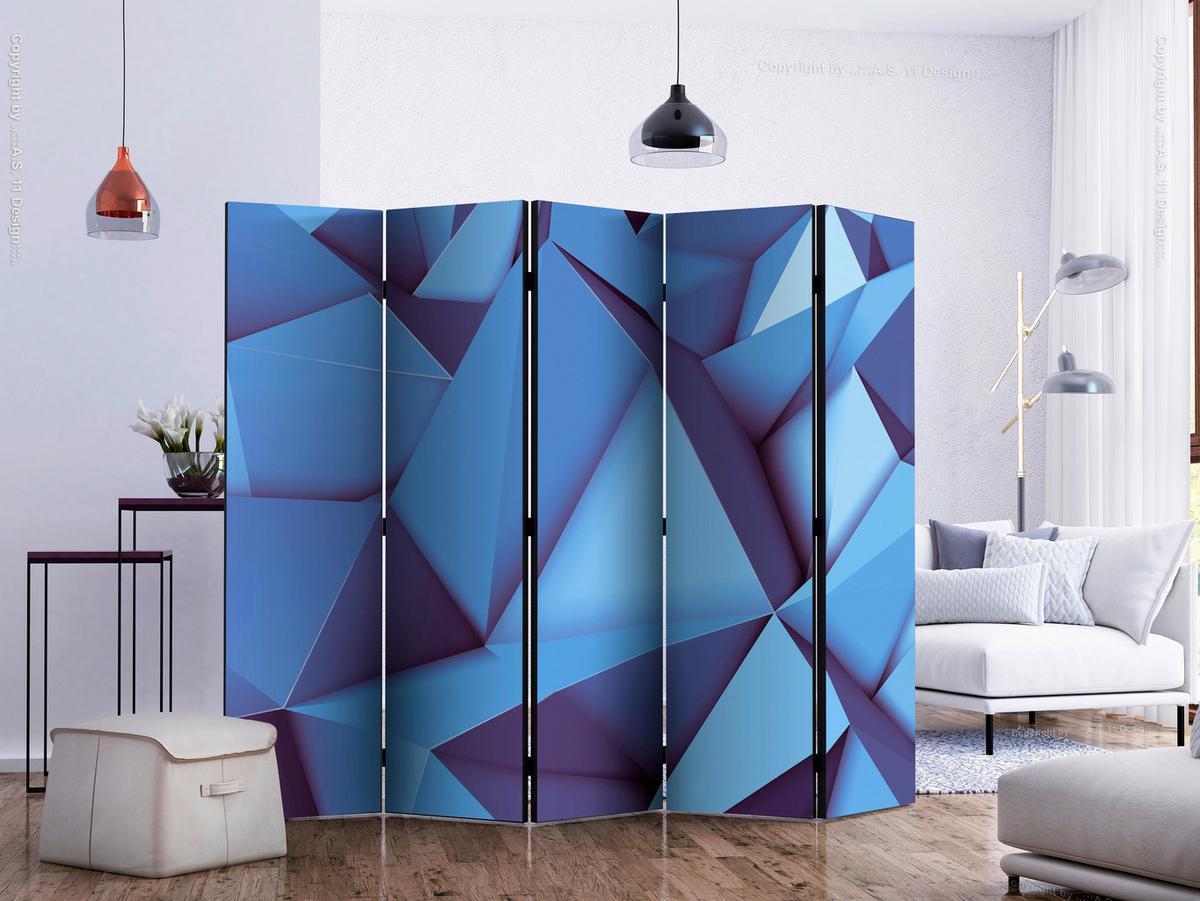 Paravent Blau Hellblau B: 225 cm - Blau/Hellblau, Basics, Holz/Textil (225/172/3cm) - artgeist
