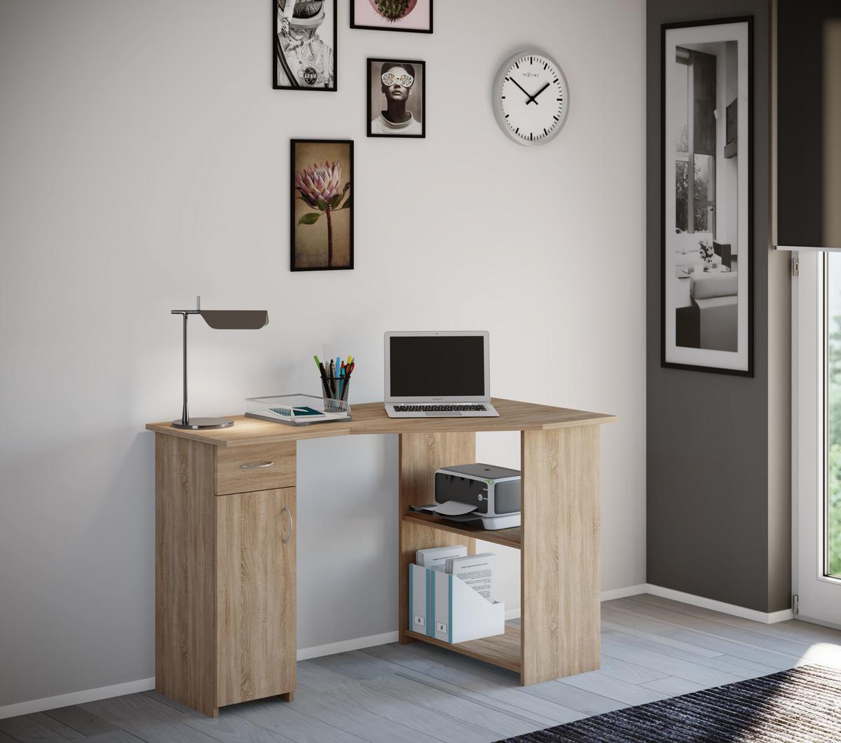 Sarokíróasztal Linzia - tölgyfa színű, Konventionell, faalapú anyag (118/76/77cm) - MID.YOU