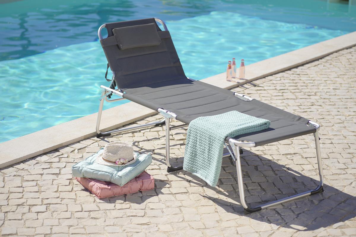 Sonnenliege Klenia Aluminium, Textil mit Kissen - Grau, MODERN, Textil/Metall (70/45/95/200cm) - Ondega