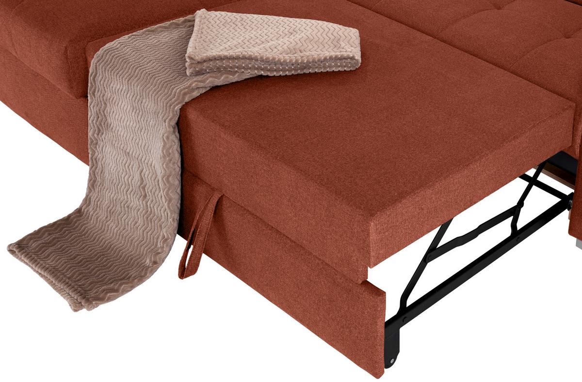 Ecksofa Mit Bettkasten Perry Rostfarben 292x183 Cm - Rostfarben/Silberfarben, Design, Textil (183/292cm) - Livetastic