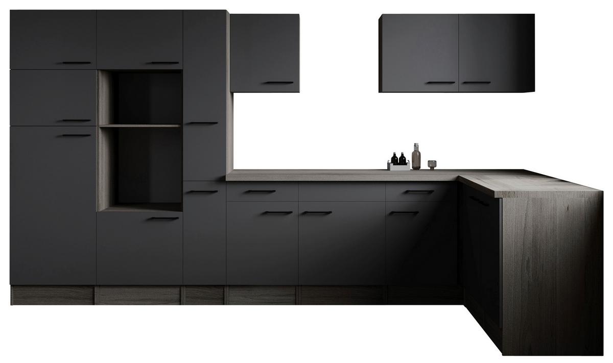 Eckküche Oliver Grau, Eiche Dekor S: 370x172cm - Eichefarben/Grau, Design, Holzwerkstoff (370/172cm) - Respekta