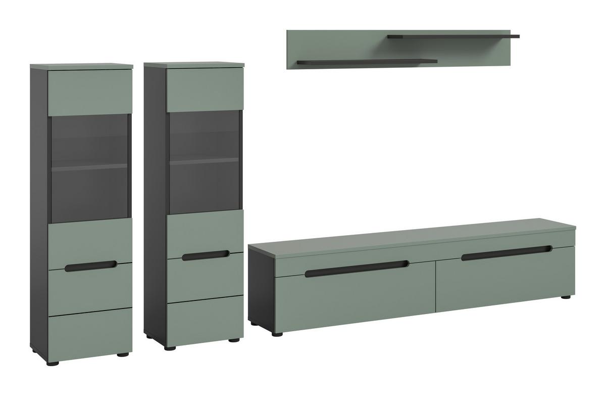 WOHNWAND Canu Graugrün B: 272cm - Schwarz/Graugrün, Design, Holzwerkstoff (272/141/33cm) - Livetastic