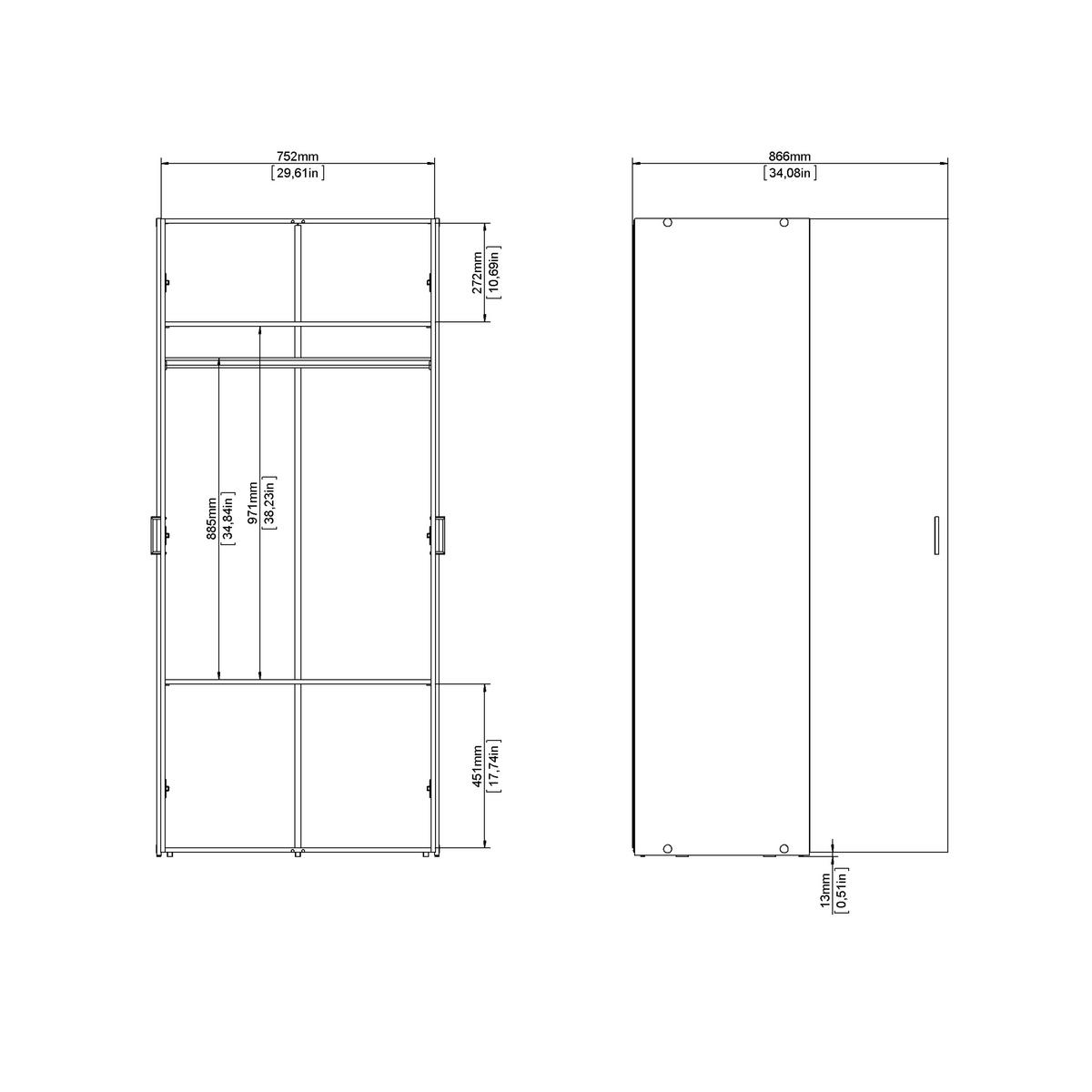 Kleiderschrank Space, Weiß, B: 77,6 cm - Weiß, Basics, Holzwerkstoff (77,6/175,4/49,5cm) - MID.YOU