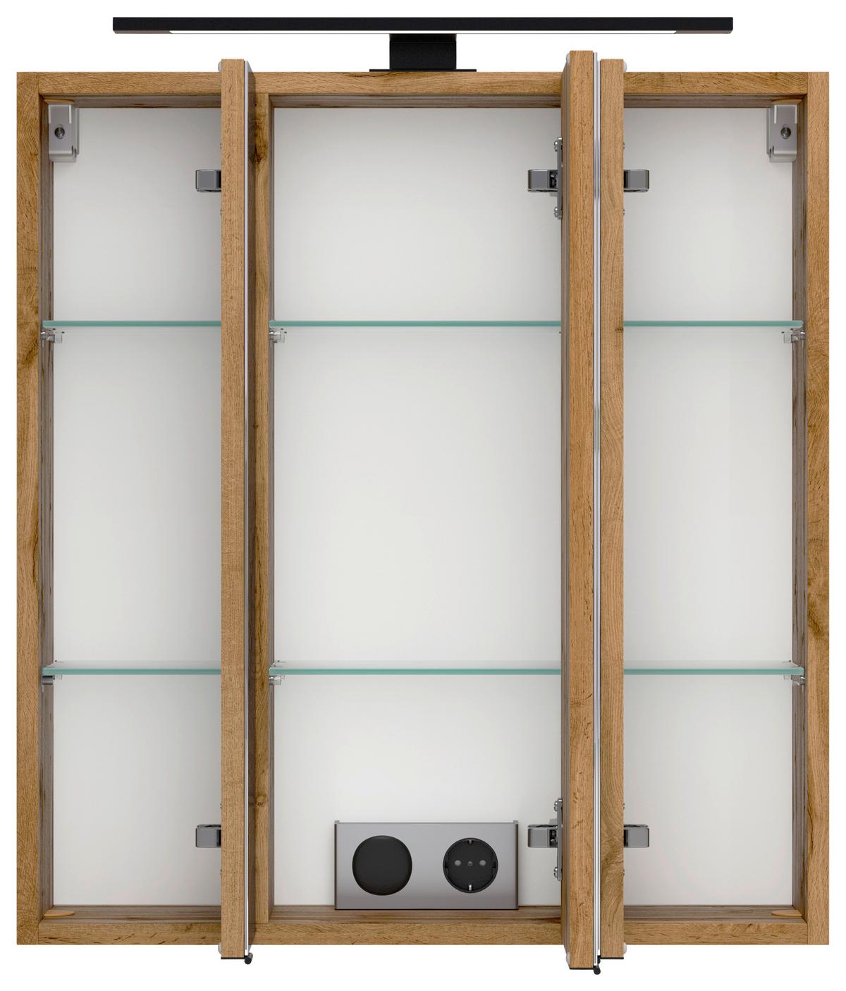 Spiegelschrank Chester + LED Beleuchtung 3 Türen +Steckdose - Eiche Wotan, MODERN, Glas/Holzwerkstoff (60/67,5/20cm) - Held