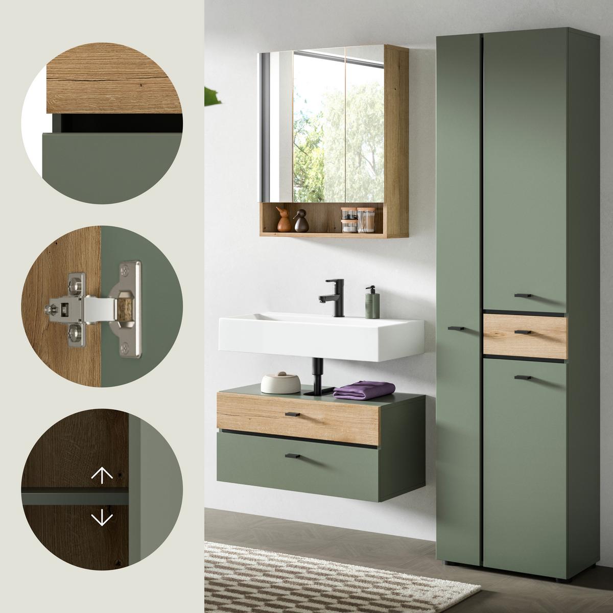 Badezimmer Aqua Grün/Eichefarben B: 126cm - Eichefarben/Schwarz, Trend, Glas/Holzwerkstoff (126cm) - MID.YOU
