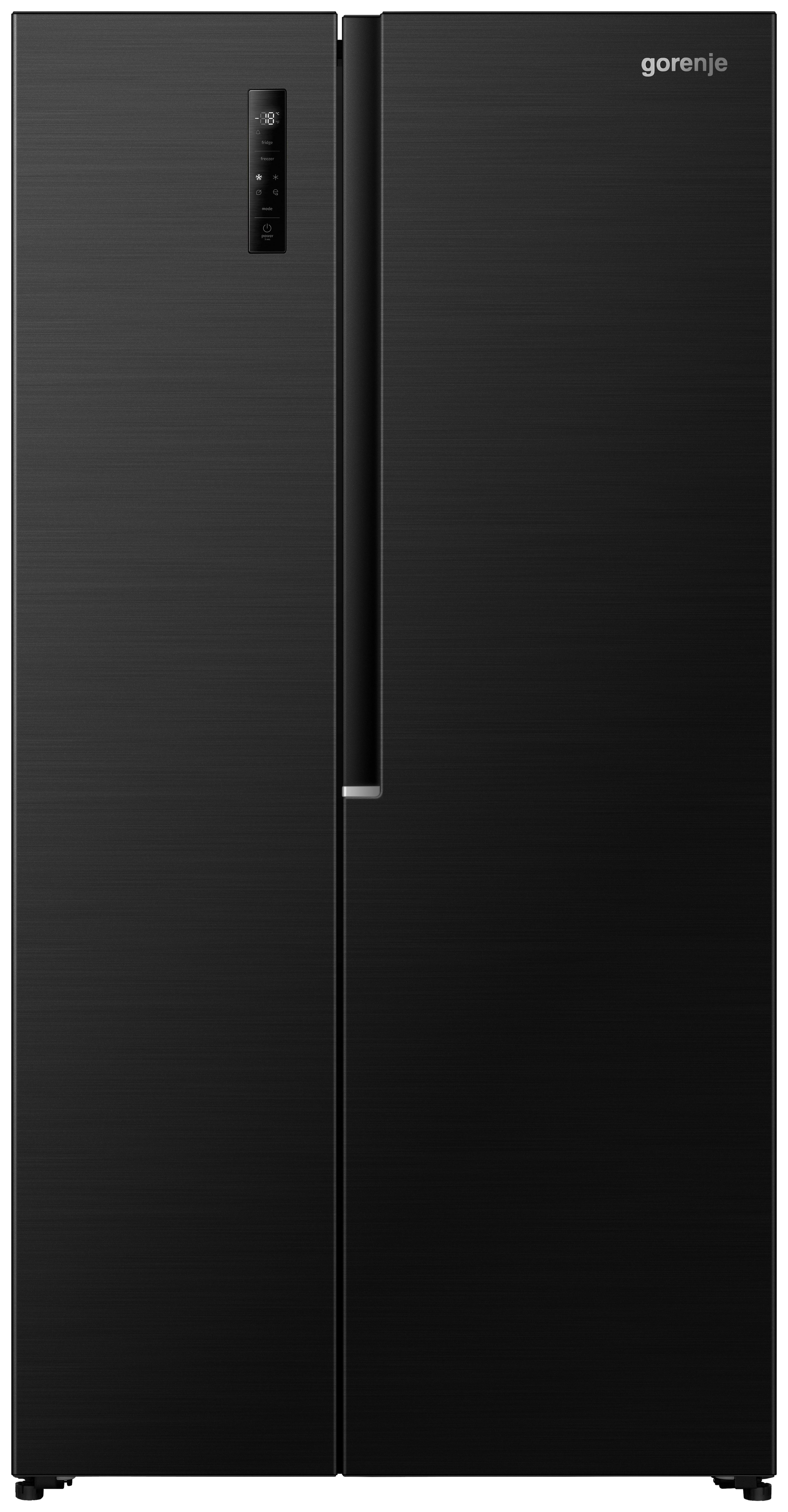 Side-By-Side NRS917E41BX Schwarz B: 91,1cm - Schwarz, Trend, Glas/Kunststoff (91,1/178,6/61,5cm) - Gorenje