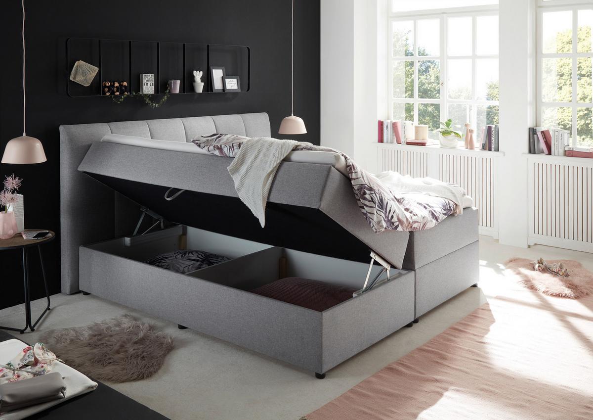 Boxspring postel  GRANADA šedá 180x200 cm - šedá/černá, Basics, textil/plast (180/200cm) - MID.YOU