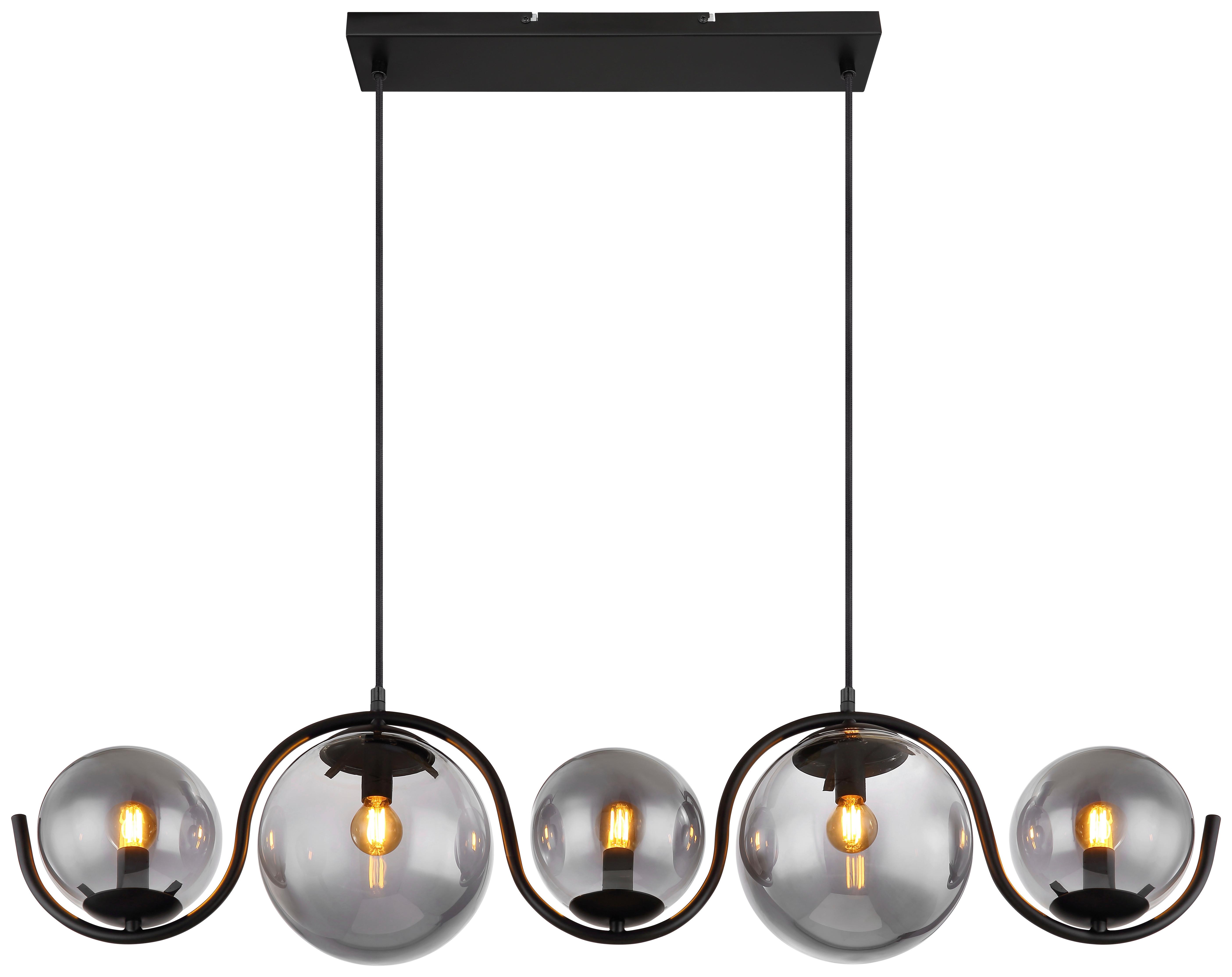 Hängeleuchte Porry H: 120 cm 5-Flammig Kugeln aus Rauchglas