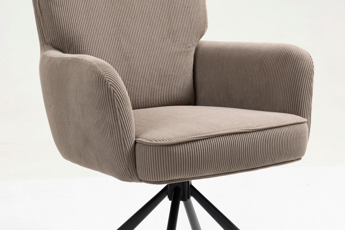 Armlehnstuhl Mila Cord Braun Sitzfl. 180° drehbar, B: 60cm - Schwarz/Braun, KONVENTIONELL, Textil/Metall (60/95/67cm)