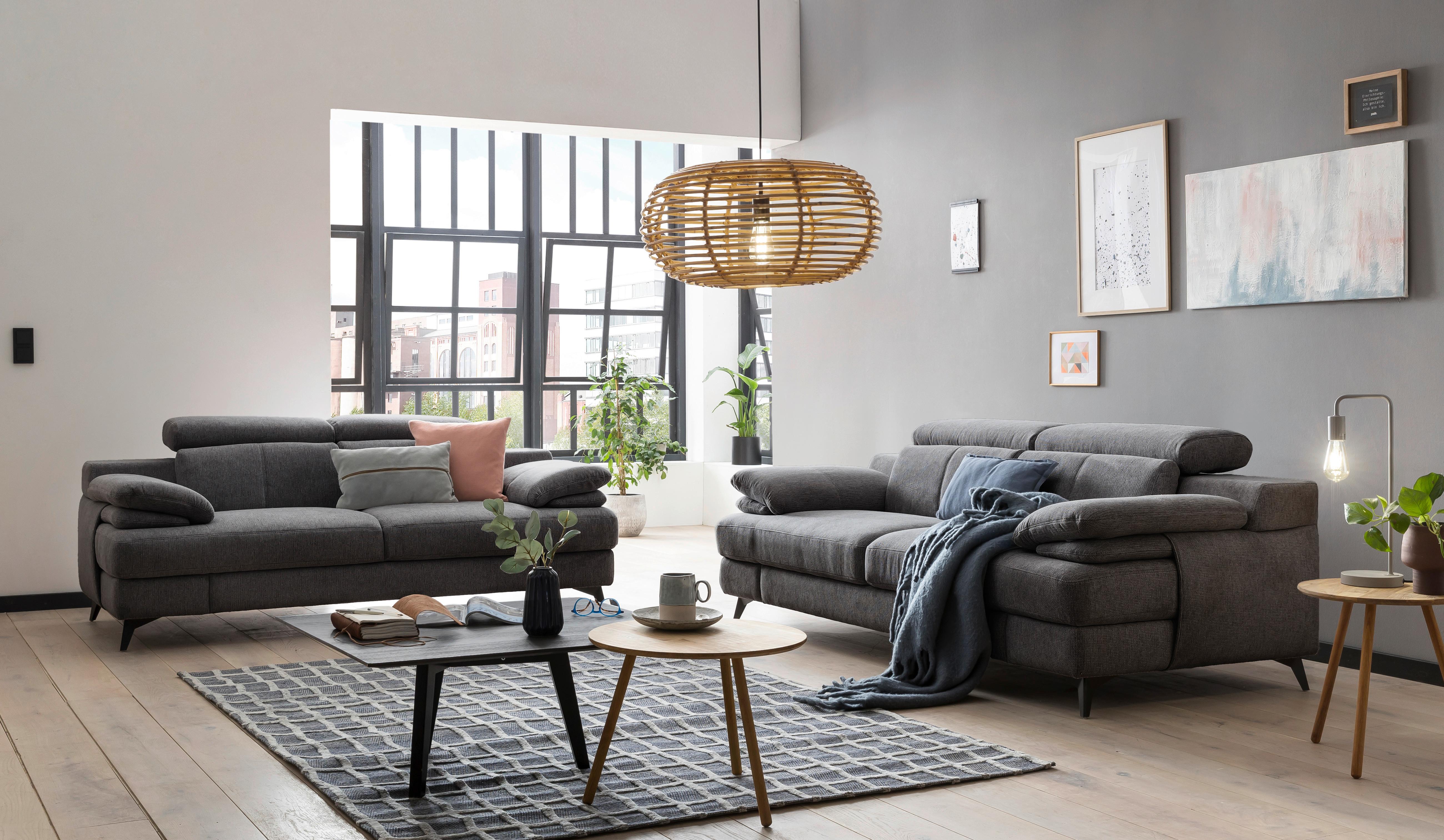 3-sitzer-sofa Titus Dunkelgrau Chenille - Dunkelgrau/Schwarz, Design, Textil (225/80-98/104cm) - Livetastic