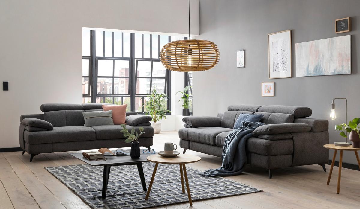 3-sitzer-sofa Titus Dunkelgrau Chenille - Dunkelgrau/Schwarz, Design, Textil (225/80-98/104cm) - Livetastic