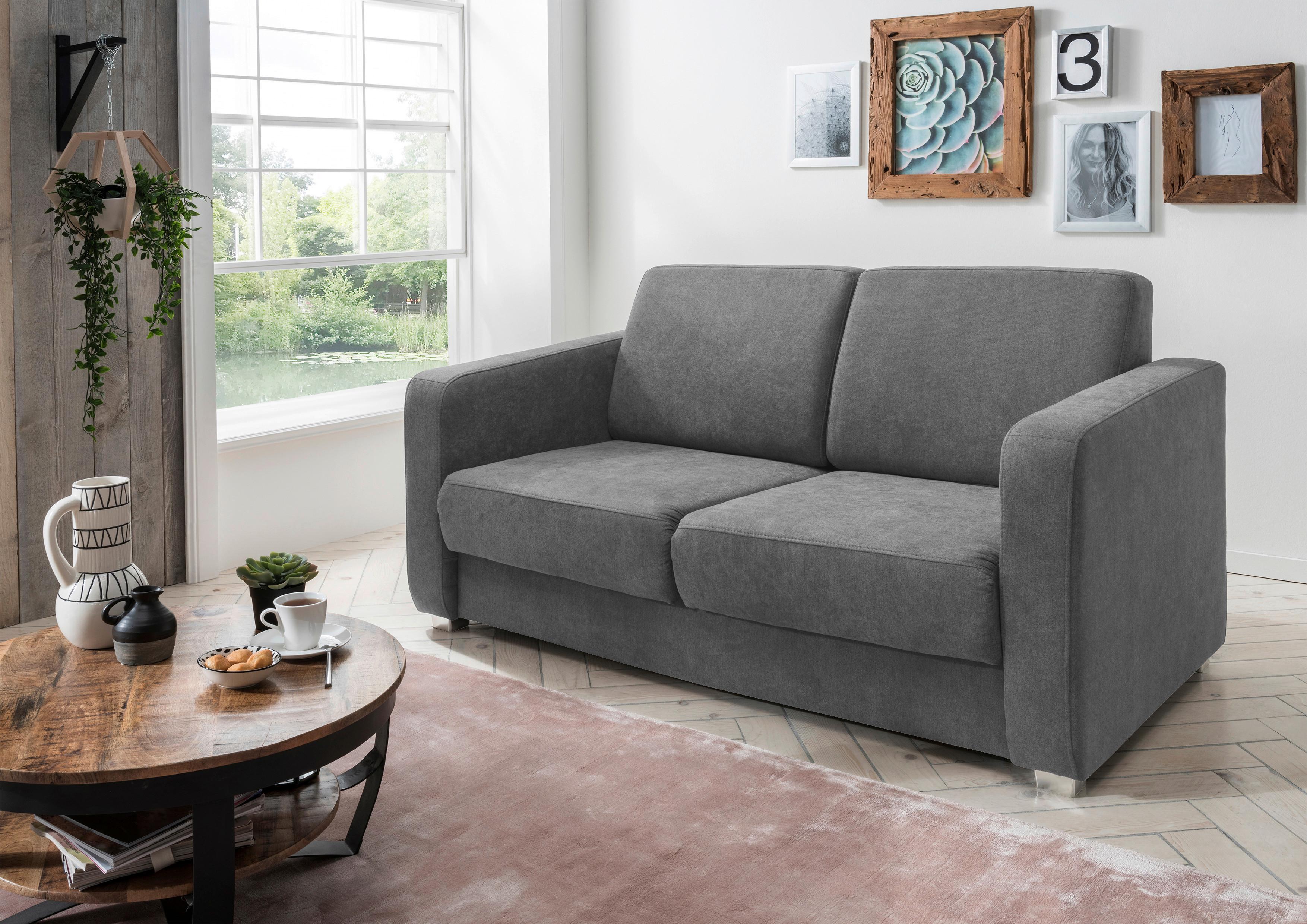 2-Sitzer-Sofa Mit Schlaffunktion Mia Grau - Chromfarben/Grau, Basics, Textil (159/88/87cm) - Livetastic