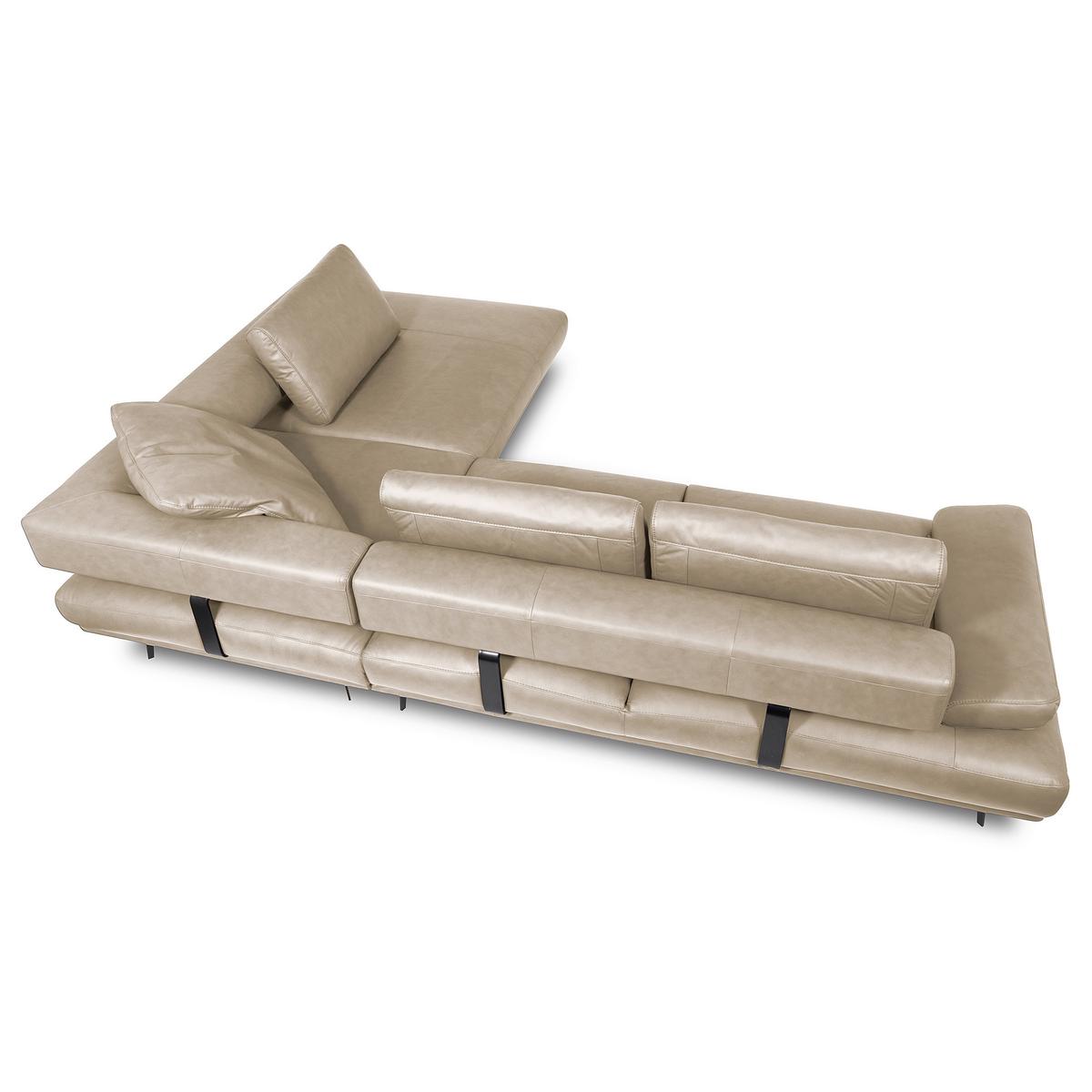 Ecksofa Como Echtleder Creme 306x237 - Creme/Schwarz, Design, Leder (306/237cm) - Livetastic