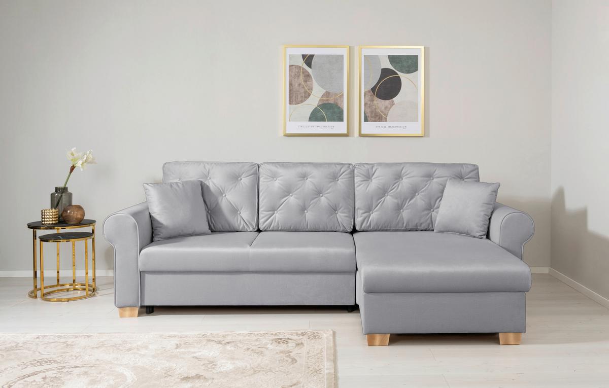 Ecksofa Arles Hellgrau 20 S: 266x161 Cm - Buchefarben/Hellgrau, Design, Textil (266/161cm) - MID.YOU