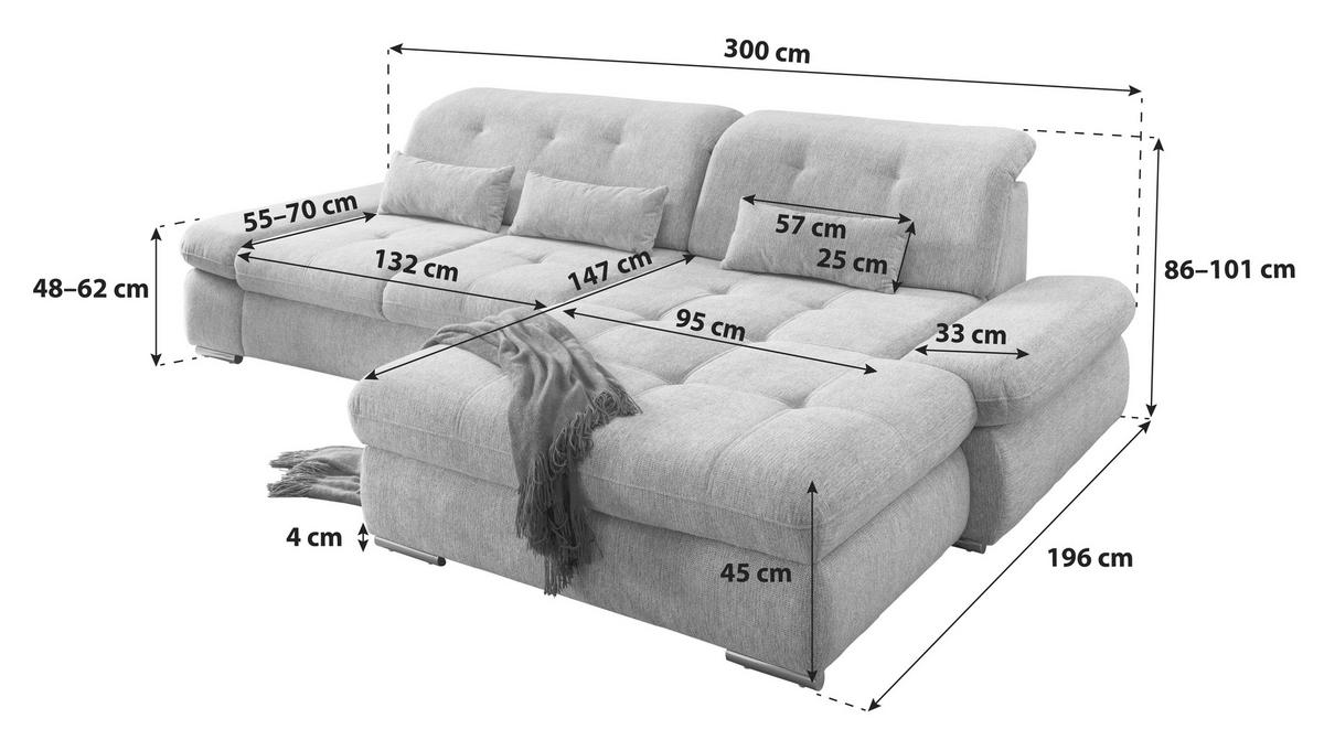 Ecksofa mit Schlaffunktion Dalida Hellblau Chenille - Chromfarben/Hellblau, Design, Textil (300/196cm) - Livetastic