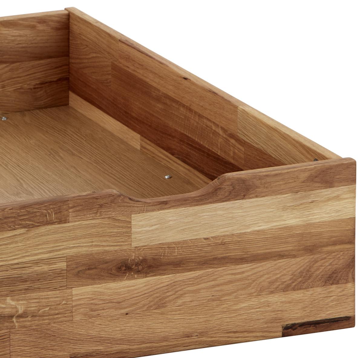 Bettkasten Malu B: 120 cm Eiche Massiv mit Rollen - Eichefarben, Natur, Holz (120/68,5/21cm)