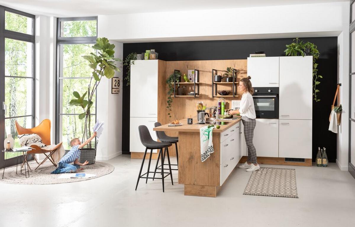 Einbauküche Ip1200 Frei Planbar Modernes Design - Eichefarben/Weiß, MODERN, Holzwerkstoff - Impuls