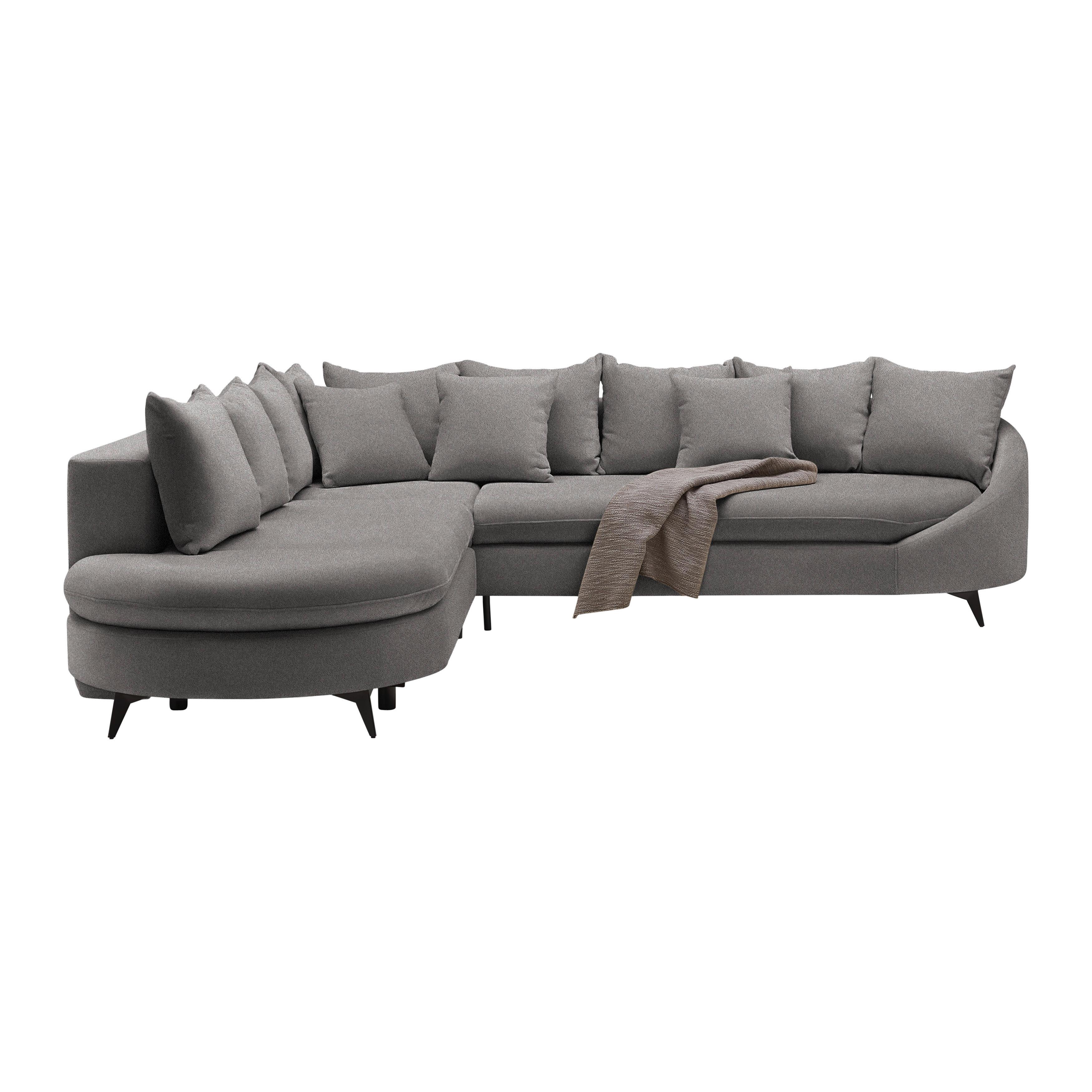 Rohová sedačka AXEL, levá, grafitová žinylka - černá/barvy grafitu, Moderní, kov/textil (291/250cm) - Mömax