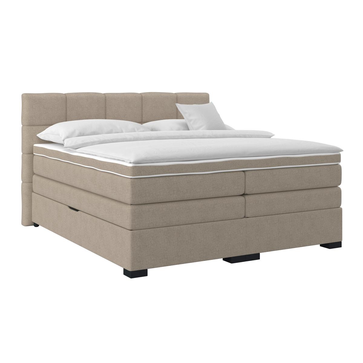 Boxspringbett mit Topper 180x200 April - Beige/Schwarz, MODERN, Textil (180/200cm)