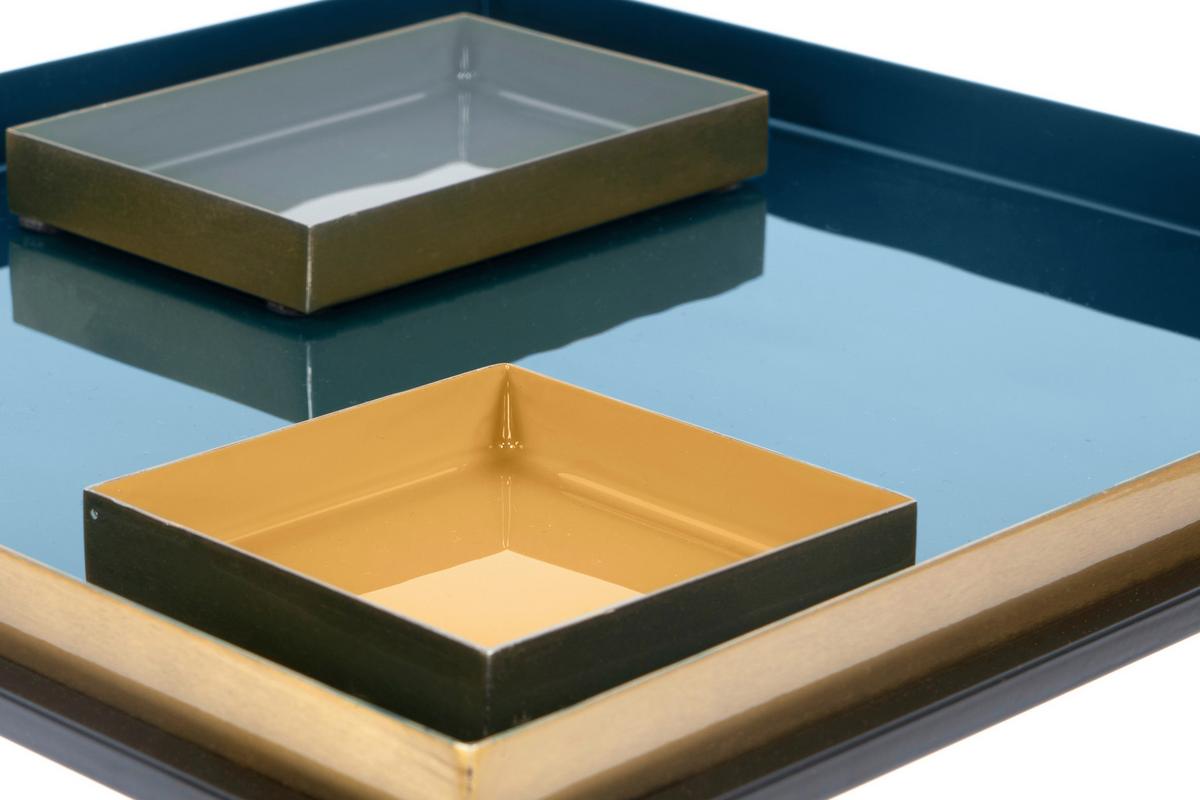 Beistelltisch Famosa 260 Blau/Grau/Orange B: 40 cm - Blau/Schwarz, Design, Metall (40/40/40cm) - Kayoom