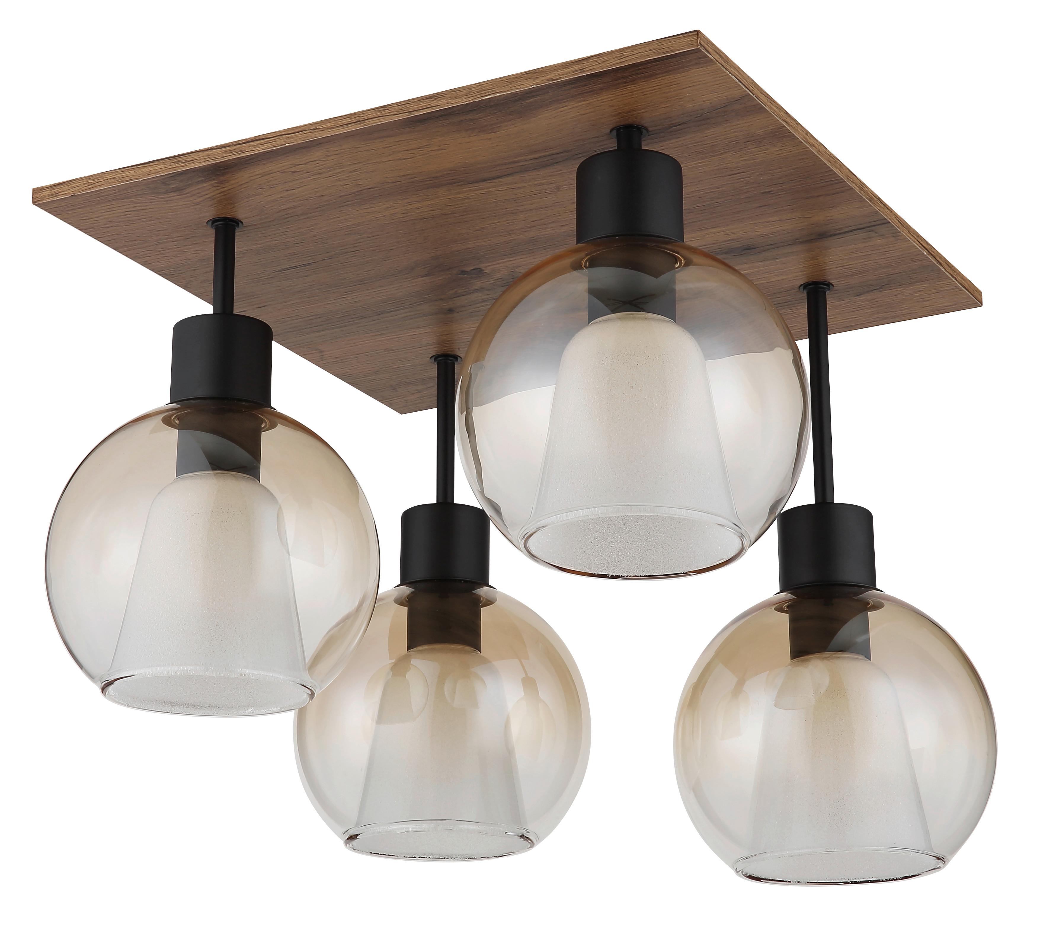 Deckenleuchte Barry L: 43 cm Klar Schwarz Dunkelbraun - Klar/Dunkelbraun, Basics, Glas/Holzwerkstoff (43/43/38cm) - Globo