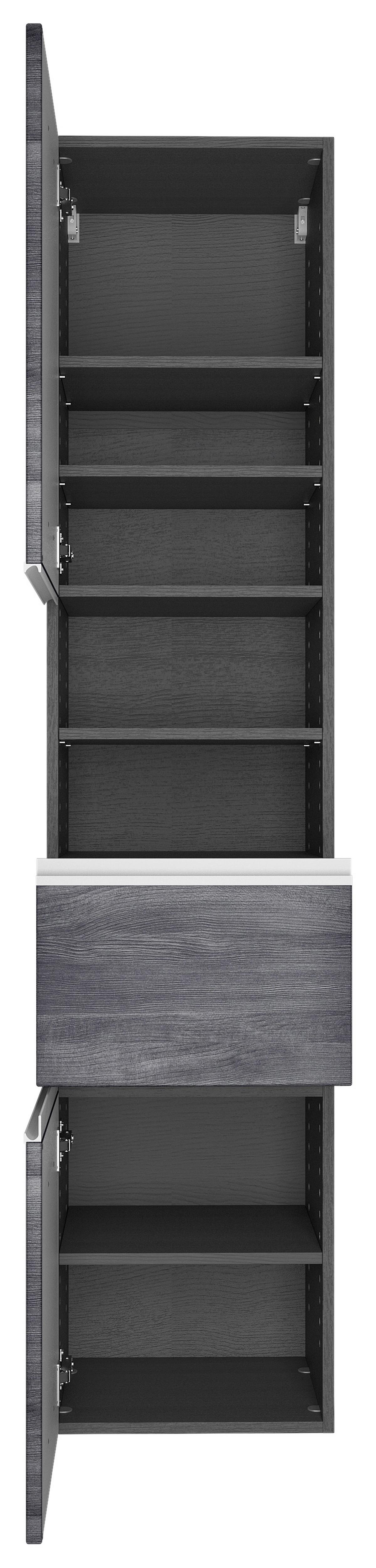 Hochschrank Mit Soft-Close Arezzo 40cm, Graphit/Eiche - Silberfarben/Graphitfarben, Basics, Holzwerkstoff (40/180/35cm) - Held