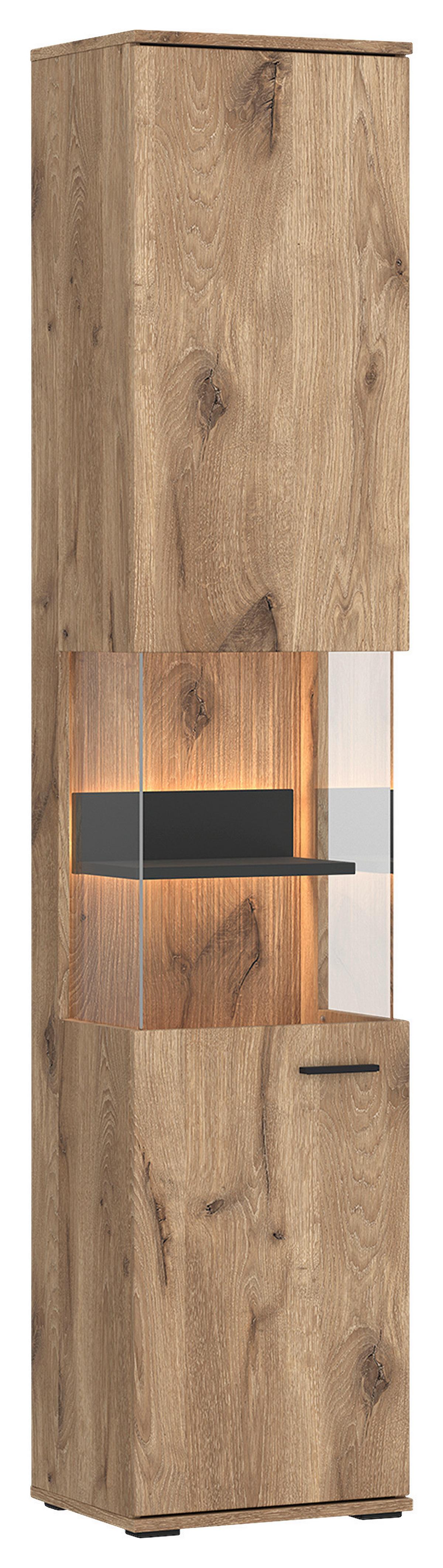 Vitrine Pardoo Eichefarben/Anthrazit B:198 cm - Eichefarben/Anthrazit, Trend, Glas/Holzwerkstoff (40/197/37cm)