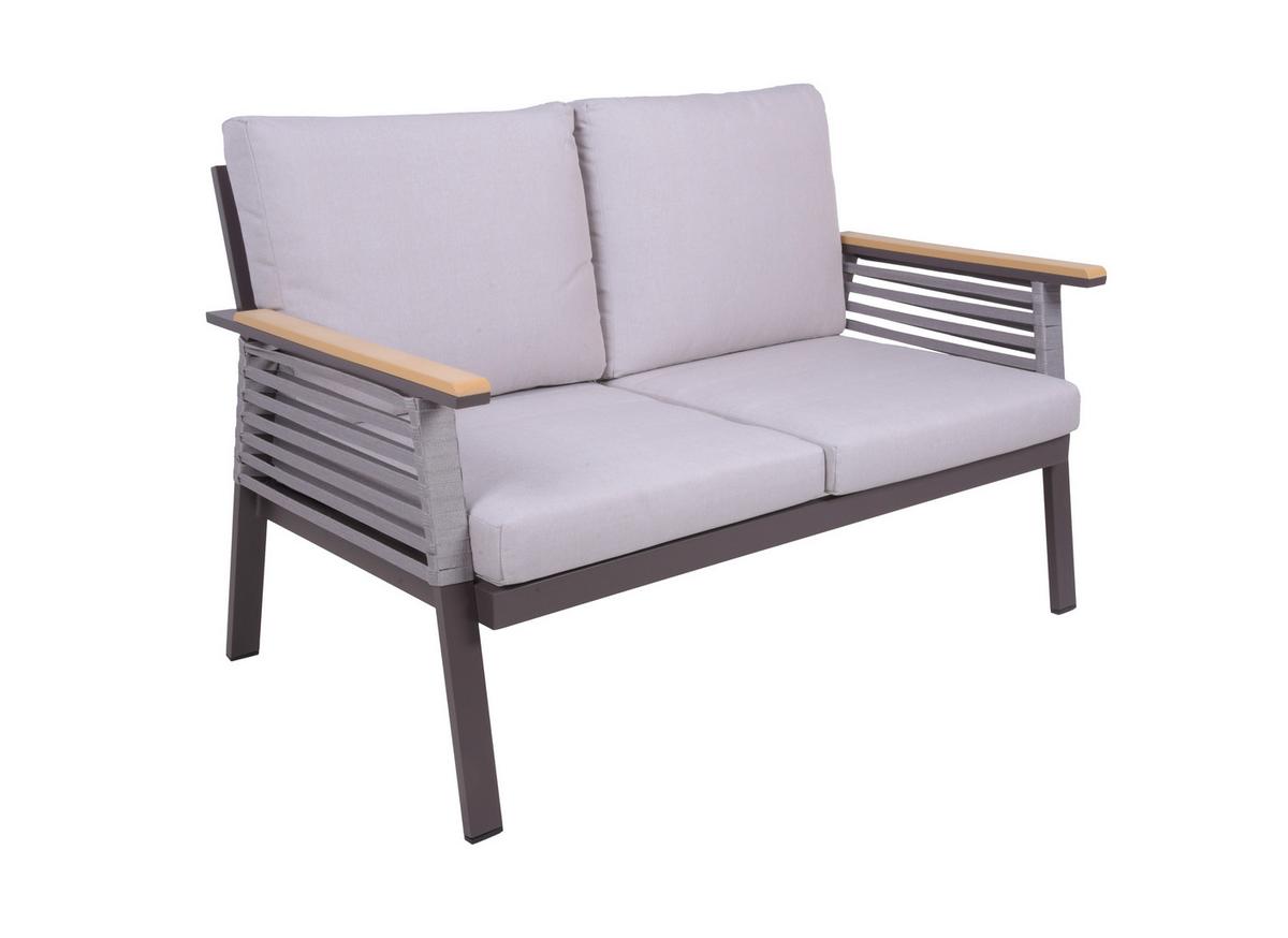 Loungegarnitur Denia - Dunkelbraun/Naturfarben, Basics, Kunststoff/Textil (152/91/250cm) - Gardenson