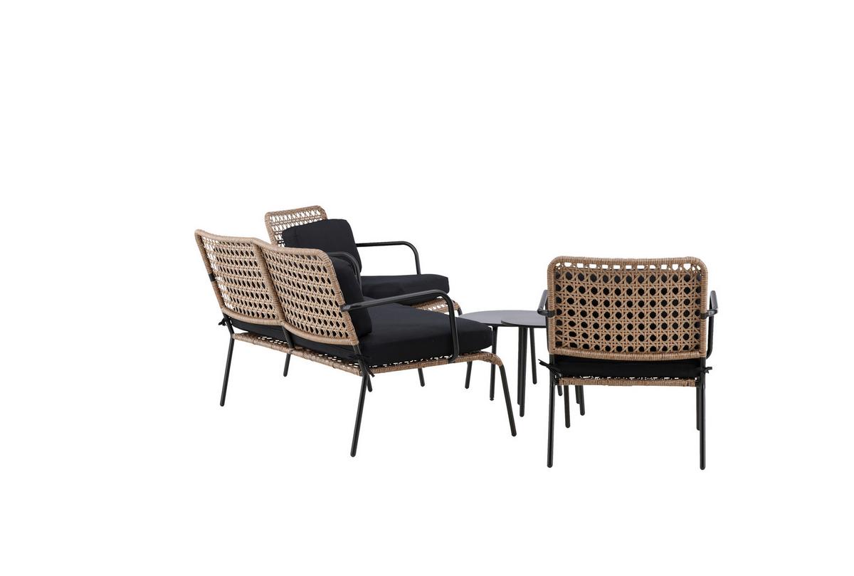 Loungegarnitur 5-tlg Paola Holz/metall Mit Kissen - Dunkelgrau/Schwarz, KONVENTIONELL, Naturmaterialien/Holz - Gardenson