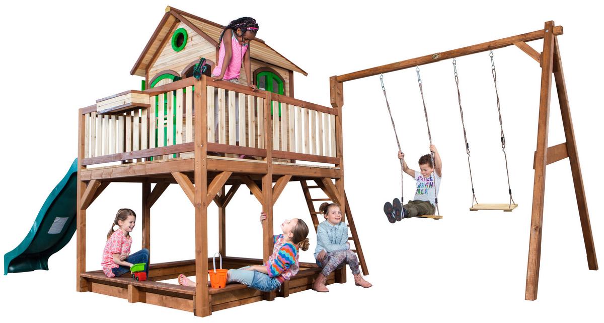 Spielhaus Holz mit Rutsche und Sandkiste Braun Axi Liam - Braun, Holz (588/305/270cm) - Ambia Garden