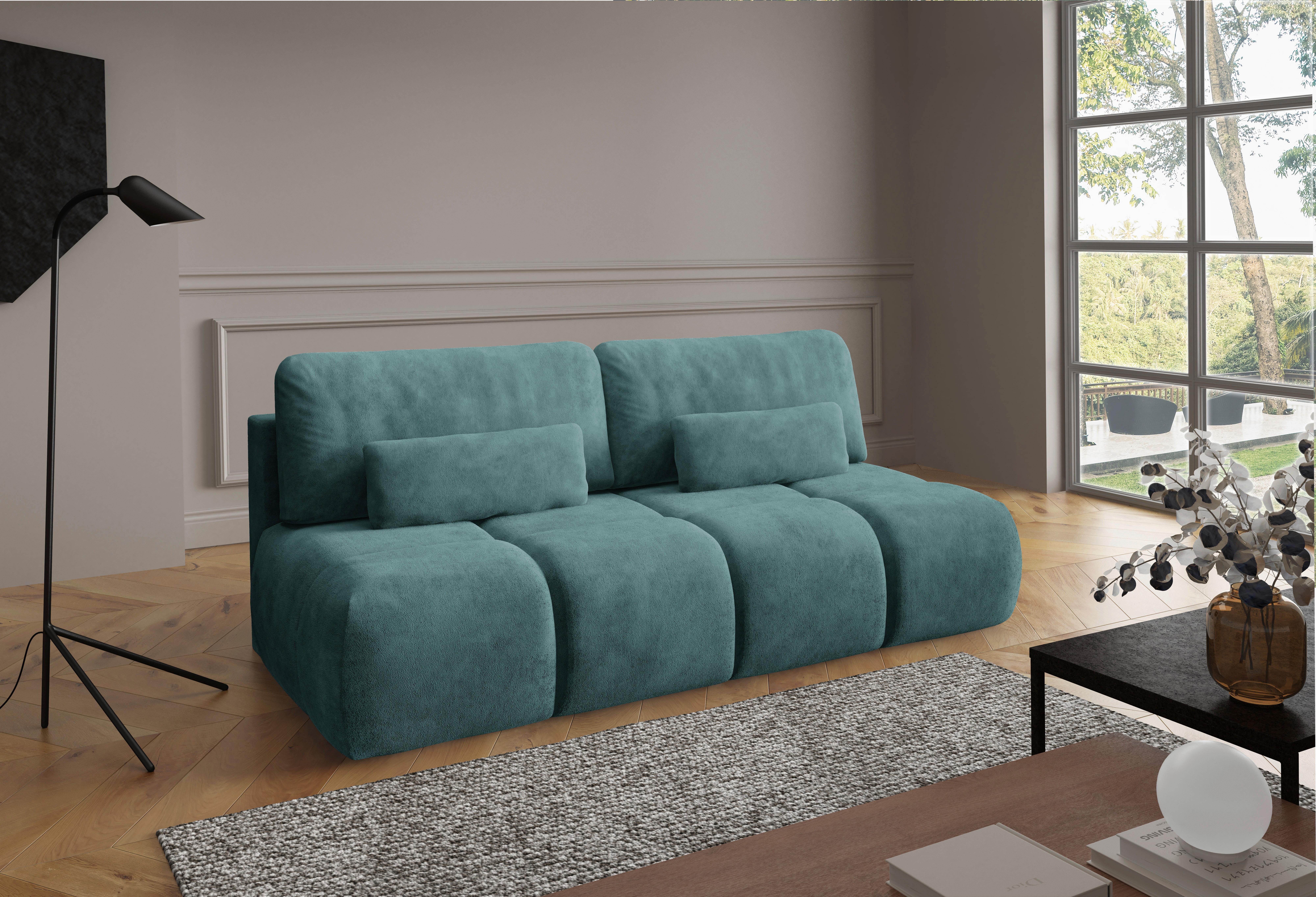 Schlafsofa Maron Petrol B: 219cm - Petrol/Schwarz, Design, Textil (219/94/110cm) - Livetastic