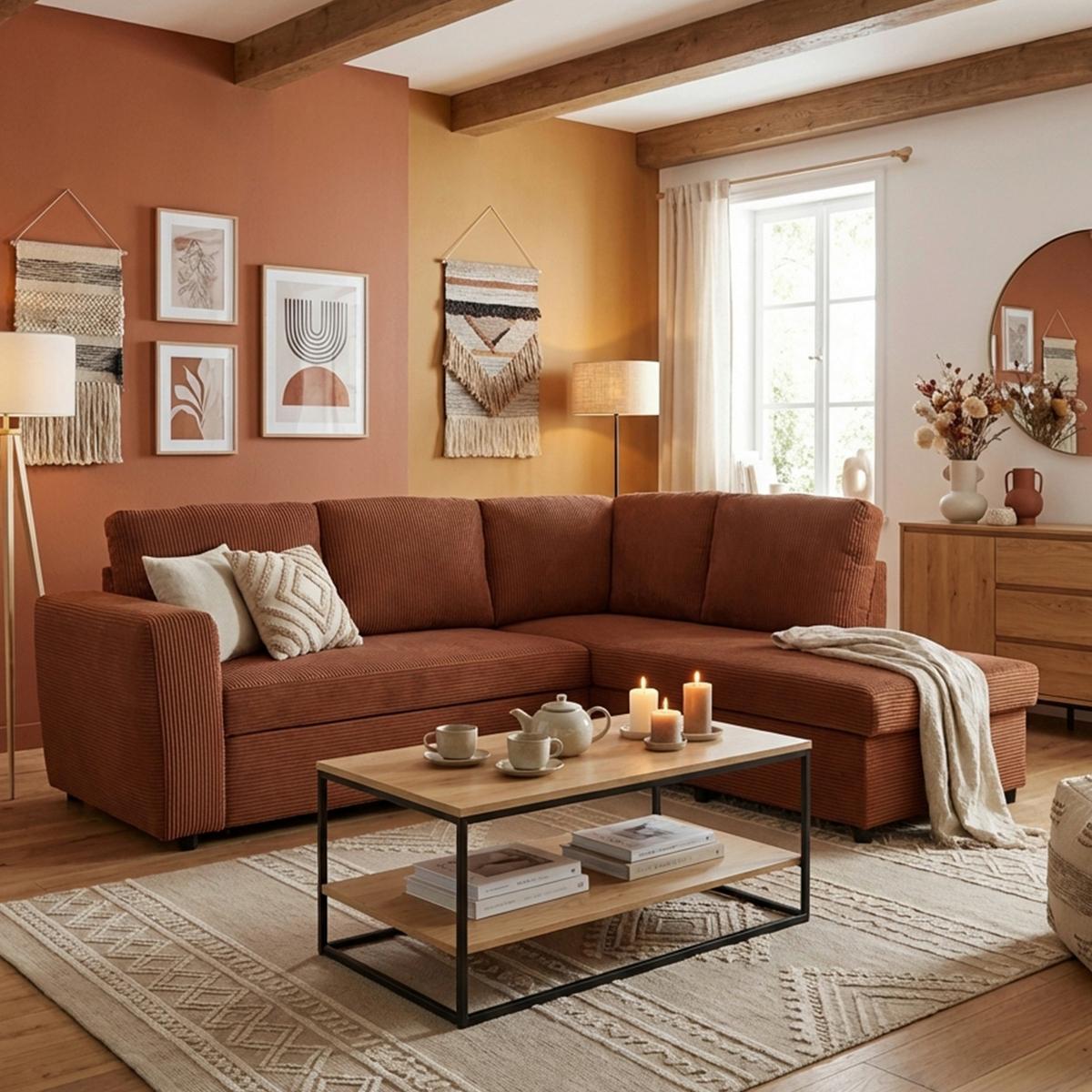 Ecksofa mit Schlaffunktion Toulouse terracotta, 224x206cm - Terracotta/Schwarz, Trend, Holz/Holzwerkstoff (224/206cm)