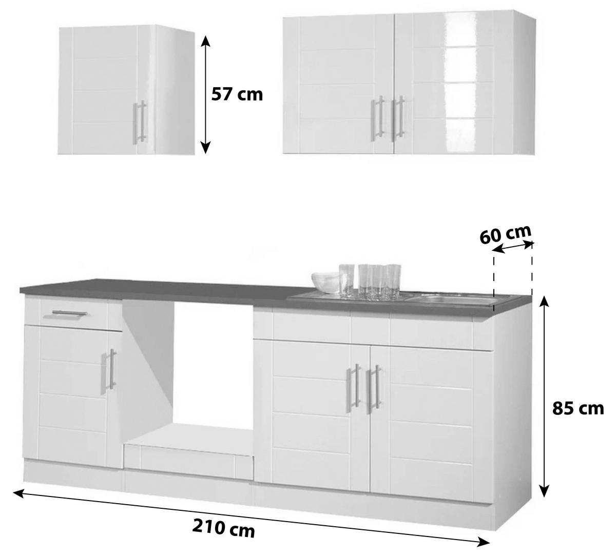 Küchenleerblock Nevada Weiß B: 210 Cm - Weiß Hochglanz/Anthrazit, MODERN, Holzwerkstoff (210cm) - Held
