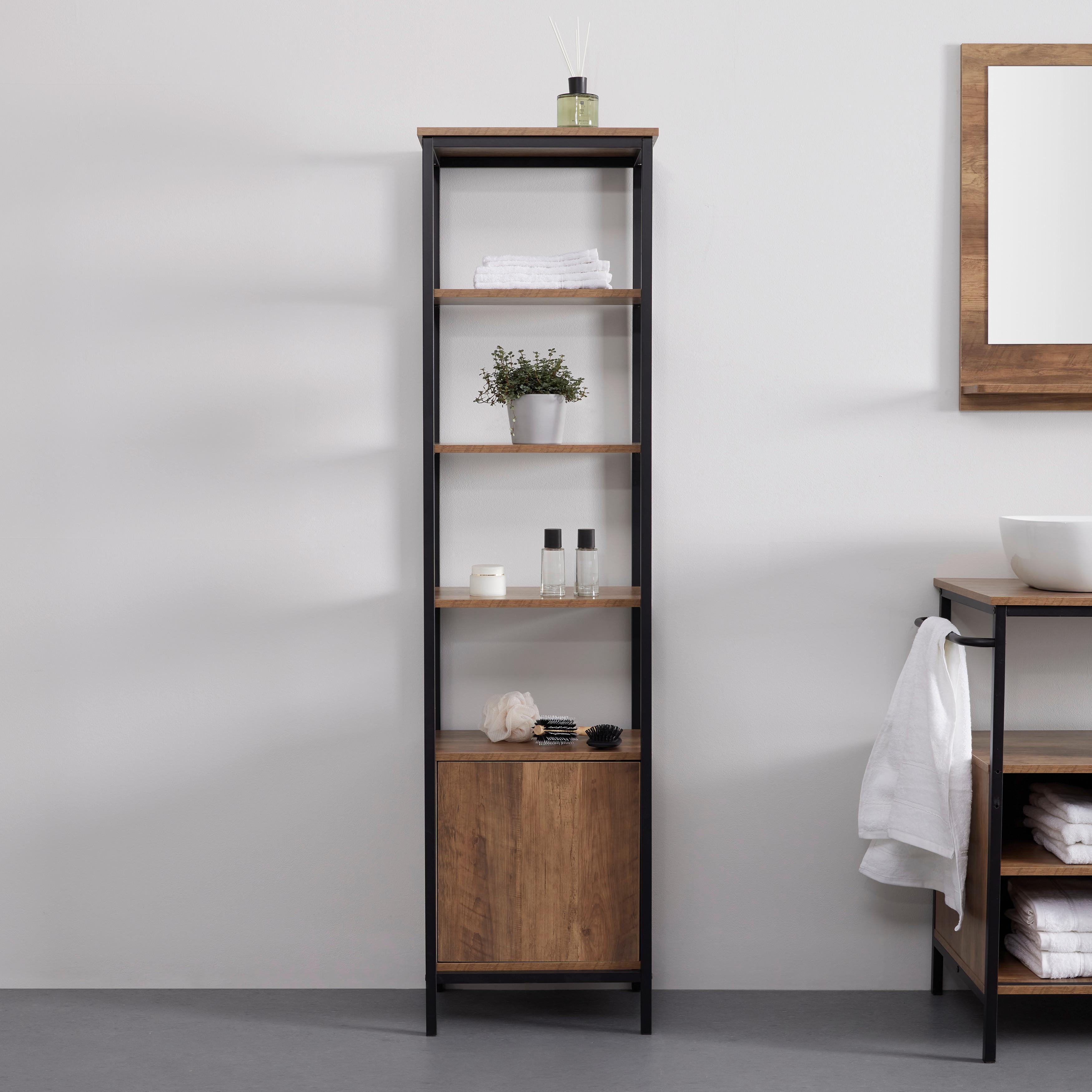 Vysoká skrinka DELL - čierna/prírodná farba, Modern, kov/kompozitné drevo (45/172/34cm) - Bessagi Home