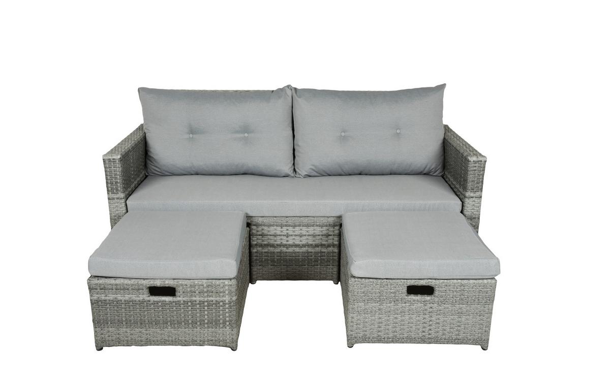 Loungesofa Malta - Schwarz/Grau, Basics, Kunststoff/Textil (180/86/135cm) - Gardenson