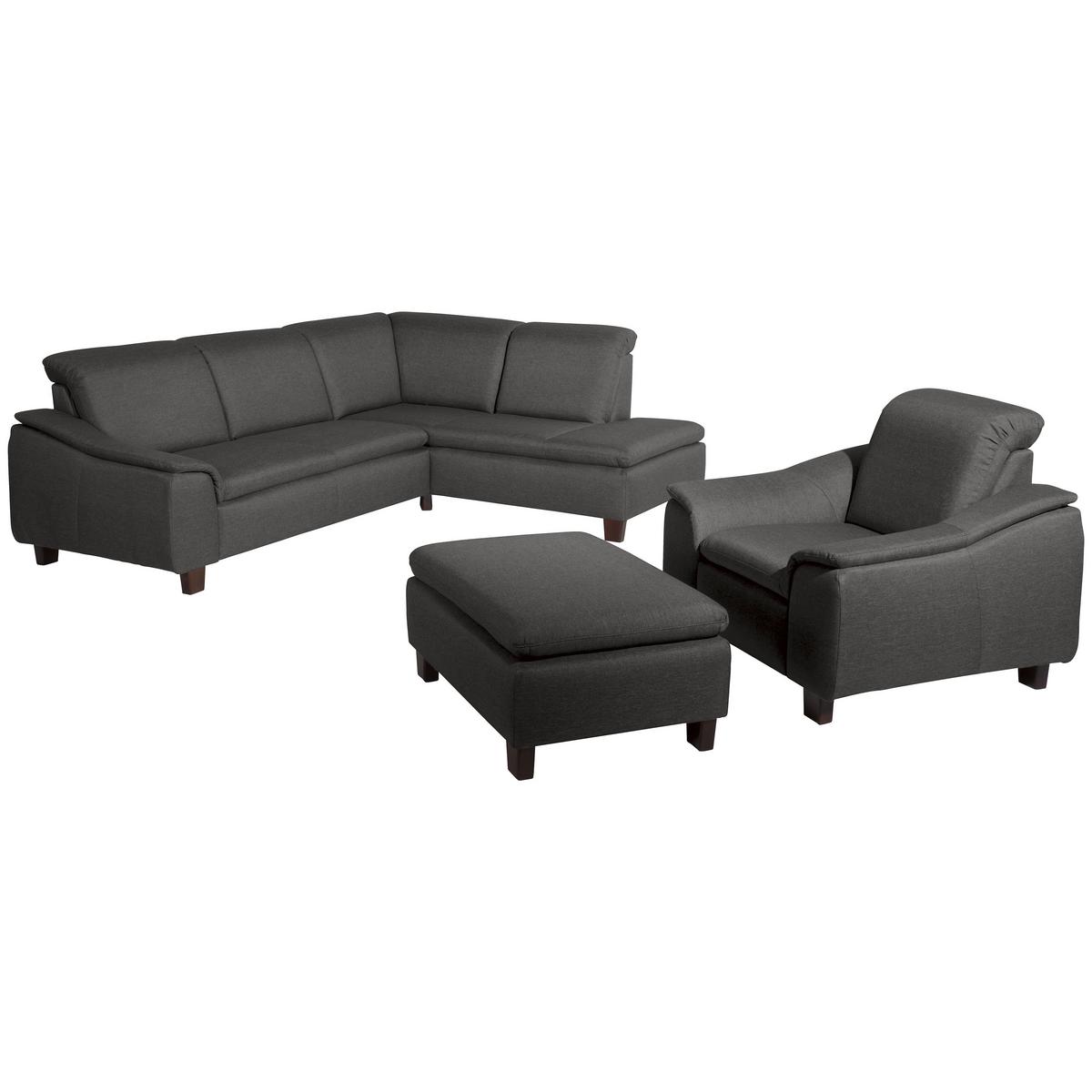 Ecksofa Aaron Anthrazit Flachgewebe - Anthrazit/Nussbaumfarben, Design, Textil (247/187cm) - Max Winzer
