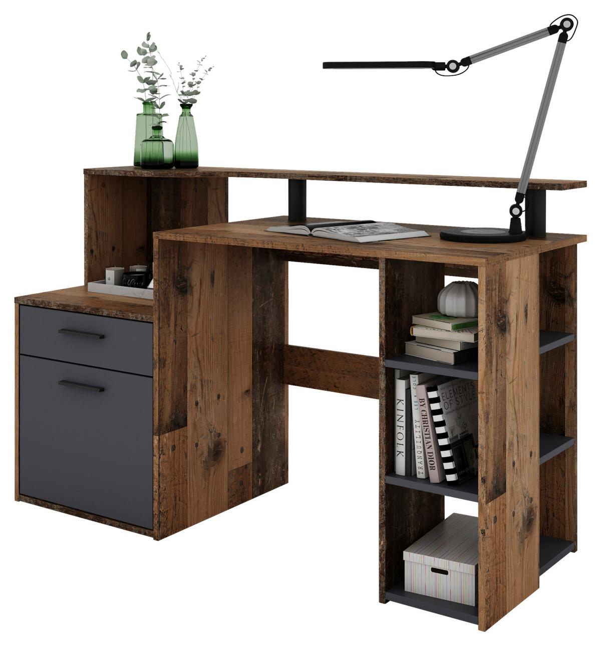 Schreibtisch Louis - Alteiche/Anthrazit, MODERN, Holzwerkstoff (140/55/89cm) - MID.YOU