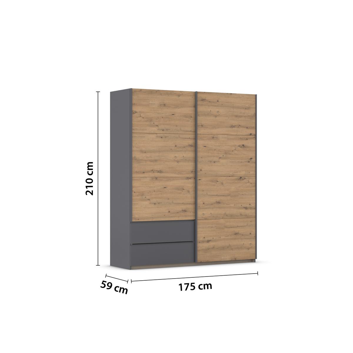 Schwebetürenschrank Stoke Grau Eiche Artisan Dekor - Eiche Artisan/Grau, MODERN, Holzwerkstoff (175/210/59cm) - Rauch Möbel