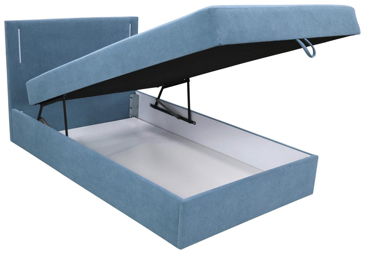 Boxbett Carlos 120 Hellblau B: 121 cm - Schwarz/Hellblau, Basics, Holzwerkstoff/Textil (121/110/210cm) - Livetastic
