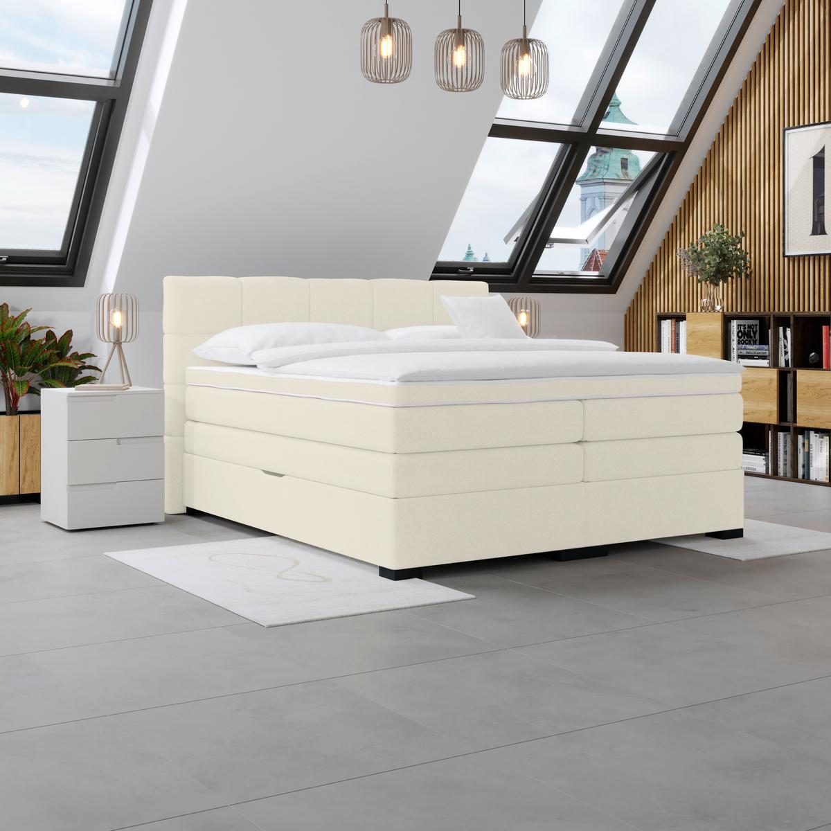 Boxspringbett April New Champagner, LF: 160x200cm - Champagner/Schwarz, KONVENTIONELL, Textil (160/200cm) - Sembella