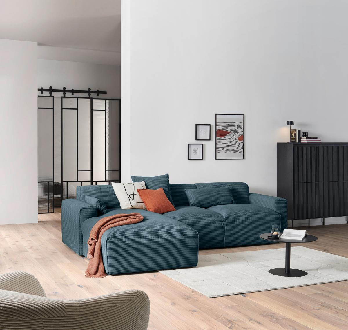 Ecksofa Pearl - Petrol/Schwarz, Design, Textil (196/303cm) - Livetastic